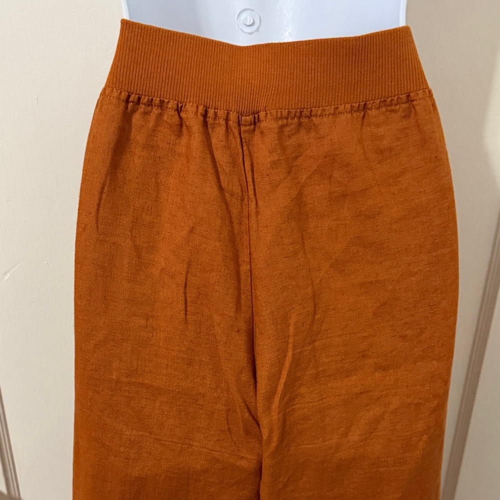 Three Dots Rust Orange Wide Leg Linen Pants - Picture 7 of 16